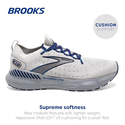 Brooks Men’s Glycerin StealthFit GTS 20 Supportive Running Shoe - Oyster/Alloy/Blue Depths - 12.5 Medium