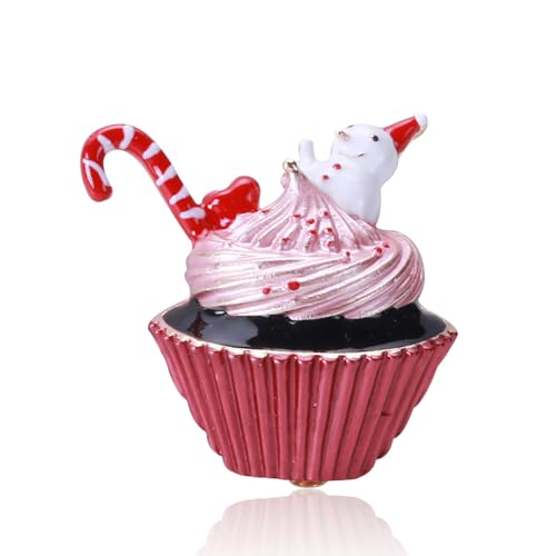 Christmas Cup Cake Lapel Brooch Pin for Women Girls Cupcake Ice Cream Snowman Candy Cane Dessert Enamel Brooches Clip Sweater Scarves Hat Dress Badges Pins Fashion Festive Accessories Jewelry Gifts