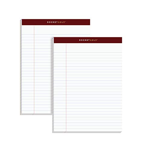 TOPS Docket Gold Writing Pads with 100 Sheets, 8-1/2″ x 11-3/4″, White Paper, Perforated, Legal Rule, 100 Sheets, 2 Pack (63998)