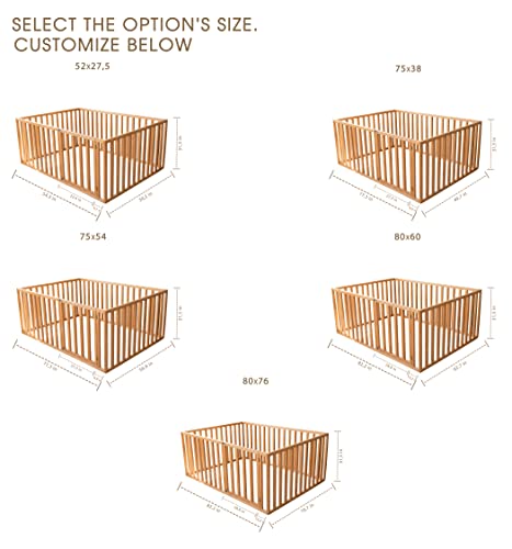 Busywood Kid Frame - Montessori Play Pen - Extended Rail Play Jym - Play Space Bed - Toddler Floor Bed With Rails - Wood Bed For Child - Montessori Bed (Model 20) #TOP4