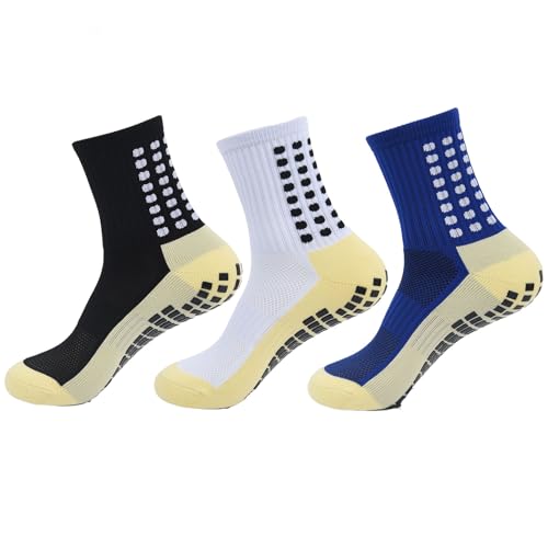 dinghaole - Dinghaole Lot de 3 paires de chaussettes de football antidérapantes pour enfants - Longues et respirantes - Antidérapantes - Pour la course à pied, l'entraînement - Chaussettes de sport pour garçons