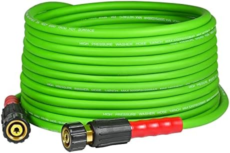 YAMATIC Flexible Pressure Washer Hose 25 FT X 1/4", Universal Replacement M22-14mm 15mm Adapters Compatible with Sun Joe, Craftsman, Greenworks, Ryobi, Troy Bilt Gas Electric Power Washer & Wand Green