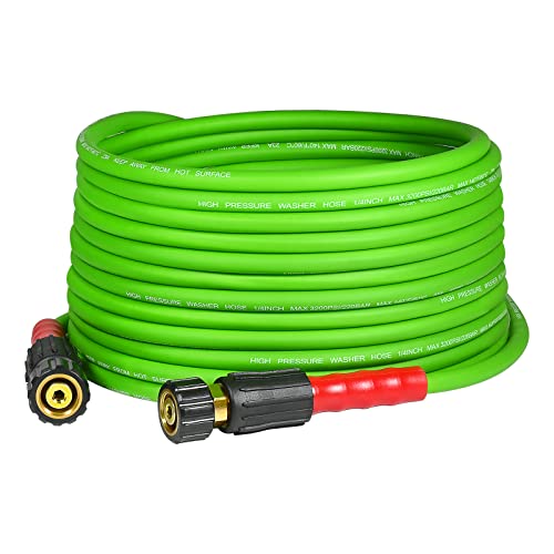 Yamatic Flexible Pressure Washer Hose 25 Ft X 1/4", Universal Replacement M22-14Mm 15Mm Adapters Compatible With Sun Joe, Craftsman, Greenworks, Ryobi, Troy Bilt Gas Electric Power Washer & Wand Green #TOP7