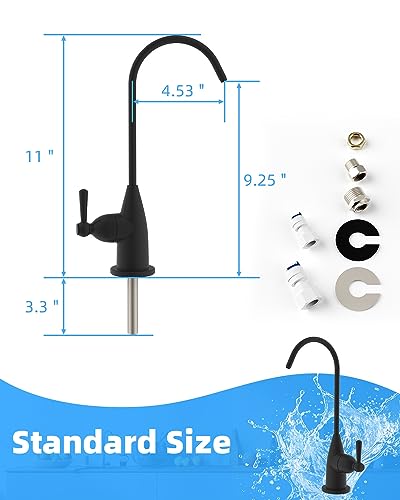 Image of Hibbent Drinking Water Faucet for Bar and Kitchen Sink, Stainless Steel Reverse Osmosis RO Faucet for Under-Sink Filtration System, Matte Black Finish
