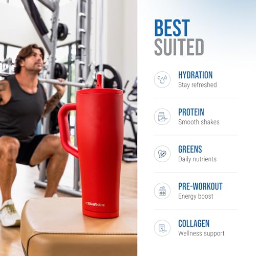 Image of Ice Shaker 40 oz Tumbler with Handle and Straw | 40oz Red | Cold for 30+ Hours | 2-in-1 Tumbler Shaker Bottle | Odor-Free 40 ounce Bottle for Water, Protein Shakes, Smoothies, Cocktails