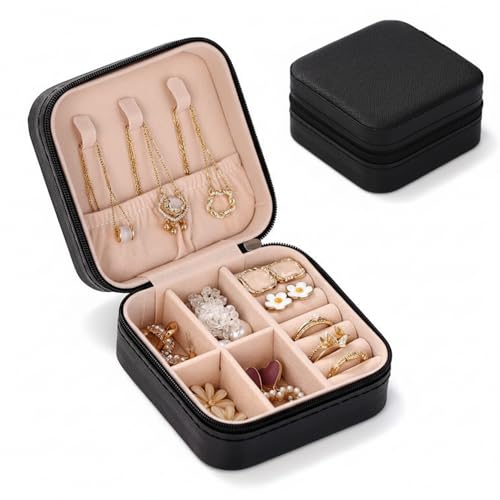 Porta Joias de Viagem Portátil – Estojo Organizador para Colares, Anéis, Brincos e Pulseiras | Compacto, Elegante e Antirriscos (Ônix)