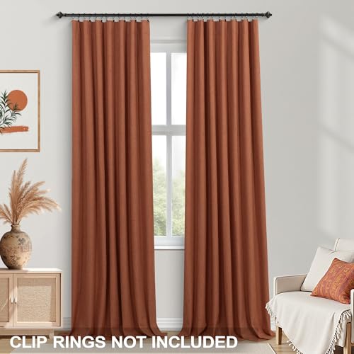 Image of KOUFALL Terracotta Rustic Boho Blackout Curtains 84 Inch Long for Bedroom,Linen Farmhouse Rust Colored Black Out Drapes for Living Room 2 Panels Set