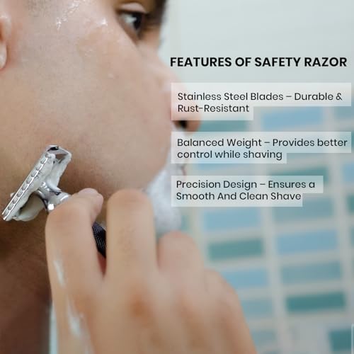 Image of Pink Woolf OC70 Open Comb Safety Razor for Men | Double Edge with 10 Blades | Matte Black Metal Shaver for Thick Beard & Wet Shaving | Aggressive Single Blade with Anti-Slip Handle