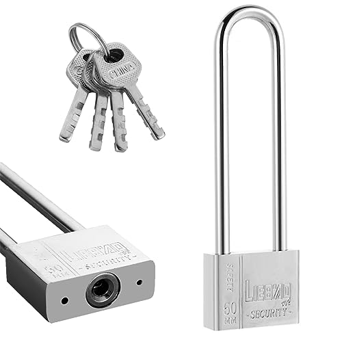 Yaolmkcovs 6.4 Inch Long Shackle Heavy Duty Outdoor Padlock Silver 50mm 2 Keys Weather Resistant Corrosion Resistant