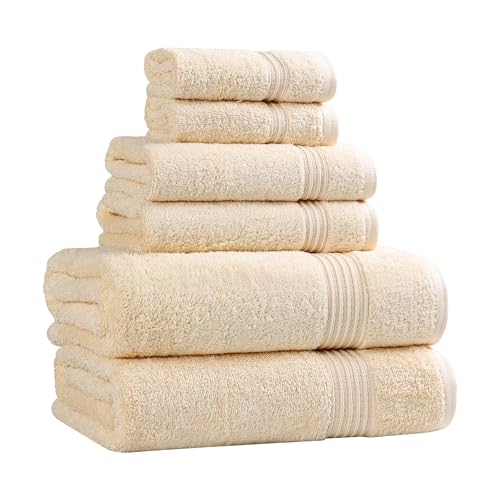 Superior Egyptian Cotton 6-Piece Towel Set, Bathroom Essentials, Towels For Bathroom, Apartment, Airbnb, Guest Bath, Face, Hand, Bath Towels, Washcloths, Absorbent, Fast Drying, Canary