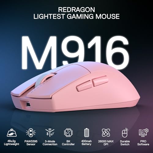 M916 PRO - Mouse da gioco wireless a 3 modalità, 49 g, ultra leggero, 26 K, con impugnatura ergonomica naturale, tasti completamente programmabili, software supporta tastiere fai da te e DPI - Mouse gaming - Immagine 6