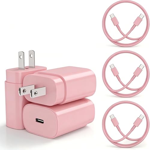 Image of Type-C Charger, 3X 25W PD USB-C Super Fast Charging Block &6 /10 /10ft Cables | PD Wall Charger Block &6 /10 /10ft USBC Cord for Samsung Galaxy S26 /S25 /S24 /S23 /S22 /S21 /S20 Plus /Ultra, Note 20 /10 /9 /8,S10 Pink