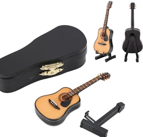GBSCLOVER Miniature Guitar, 3.9x1.5x0.5in Guitar Model, Wooden Tiny Guitars Decorative Model with...