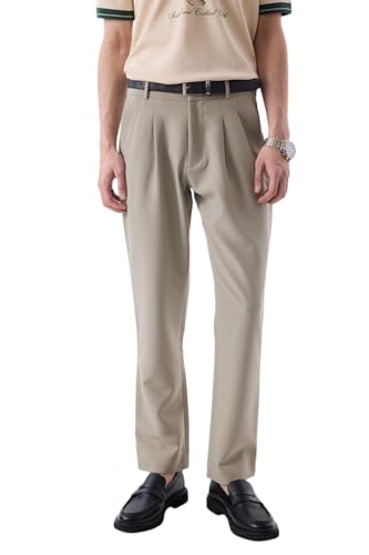 Image of SNITCH Men Formal Trousers | Slim Fit Pleated Front Design | Durable Polyester Blend with Medium Stretch | Perfect for Office & Formal Occasions