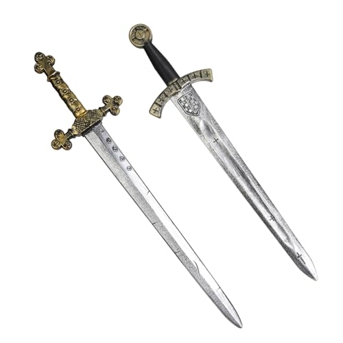 LarpGears 2 Pack Fake Sword Set - 28 Durable Toy Plastic Medieval Sword Halloween Costume Prop & Knight Renaissance Accessories for Kids & Adults