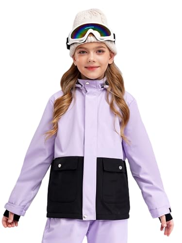 Kids Girls Waterproof Ski Jacket RainCoat Warm Fleece Hooded Winter Snow Coat Outwear