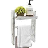 Wall Hanging Ladder Towel Rack with Shelf, Rustic Wall Mount Towel Ladder Wall Decor for Bathroom, Kitchen Hand Towels Holder, Wooden Towel Bar Hanger for Living Room, Bedroom