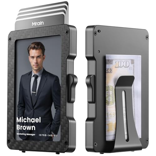 Minimalist Wallet for Men, Slim Aluminum Metal Money Clip Card Holder, RFID Blocking Pop Up Card Case, Mens Wallet with ID Window, Front Pocket Wallet, Gifts for Him (Carbon Fiber)