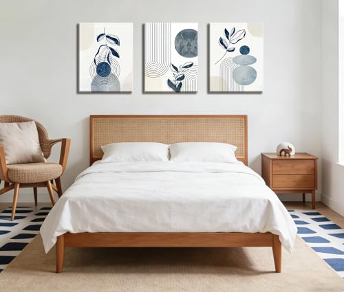 Image of Frimeeme Blue Bohemain Framed Canvas Wall Art Set of 3, 12 inchx16 inch In | Frimeeme Blue Bohemain Framed Canvas Wall Art Set of 3, 12 inchx16 inch In