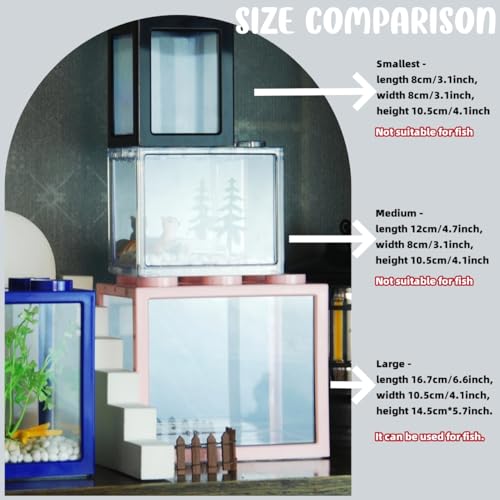Small Sea Monkey Tank, Stackable Mini Betta Fish Tank Tinny Aquarium Kit with Aquarium Gravel, Moss Ball Tank Shrimp Tank 0.27 Gallon Acrylic Cube Fish Bowl for Shrimp Snails