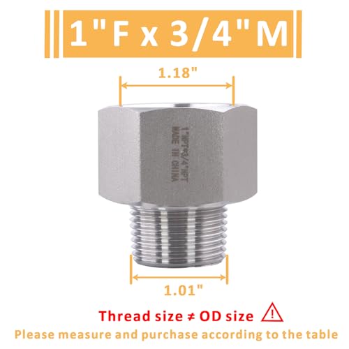 Image of Forged Reducer Adapter Fitting - Stainless Steel 304 Reducing Pipe Connector, 1 inch NPT Female x 3 /4 inch NPT Male (pack of 5)