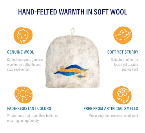 Image of Tea Cozy for Teapot Large - Keep Your Brew Warm and Stylish with This Felted Tea Cosy, Enhancing Flavor and Aesthetics - Fits 6-Cup Teapot & 34oz French Press (Sea Waves)