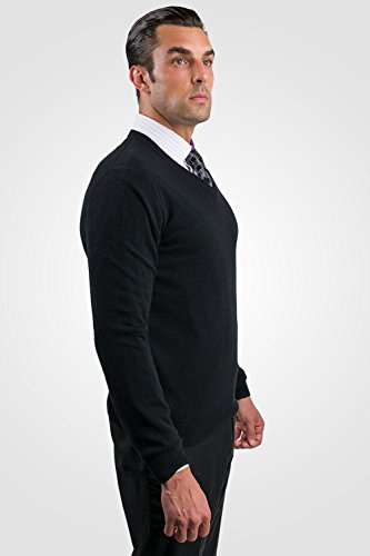 JENNIE LIU Men's 100% Pure Cashmere Long Sleeve Pullover V Neck Sweater (XXL, Black)2