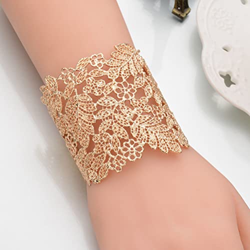 Open Bracelet Antique Leaf Flower Metal Hollow Lace Bracelet Vintage Cuff Open Wide Big Bangle Women Waist Jewelry Metal Golden Trendy Wrist Chain2