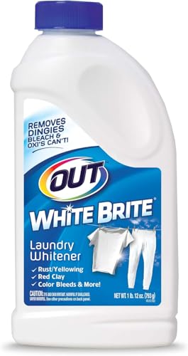 OUT White Brite Laundry Whitener Powder, Stain Remover Detergent Booster for Clothes, Removes Red Clay and Rust Stains on White Clothing and Uniforms