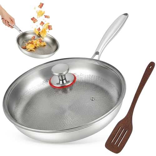 Fushabana Sartén de titanio de 26 cm, sartén de titanio con tapa antiadherente, revestimiento de titanio, resistente a los arañazos, con todo tipo de fuegos para cocinar