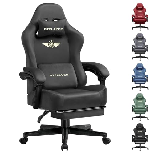 Image of GTPLAYER Gaming Chair Fabric with Pocket Spring Cushion, Big and Tall Gamings Chairs 350LBS High Back Computer Chair with Footrest for Adults Lumbar Support Swivel Game Chair for Office Dark Grey
