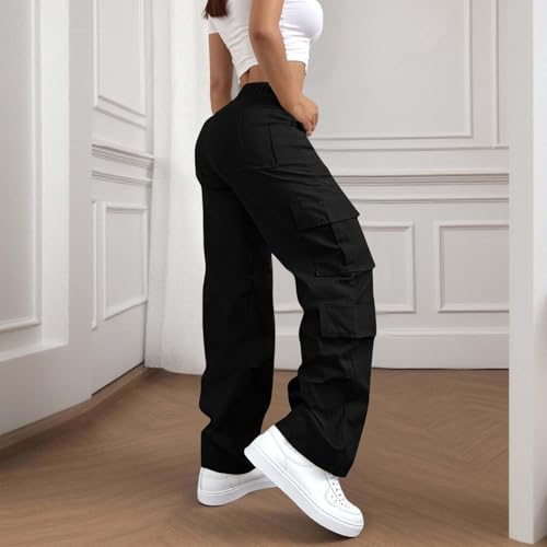 Women High Waisted Wide Leg Cargo Pants with Pockets Casual Trousers Y2K Streetwear Baggy Stretchy Ankle Pants2