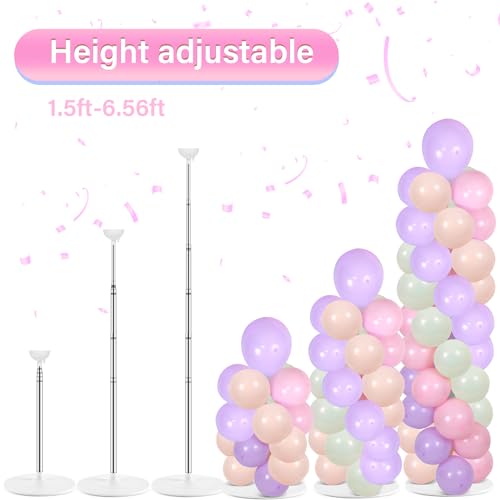 Image of 2 Sets Pastel Balloon Column Stand Kit with 100 Balloons Spring Mother's Day Adjustable Balloon Tower Stand with Bases for Floor Macaron Column for Graduation Birthday Rainbow Party Wedding Decor