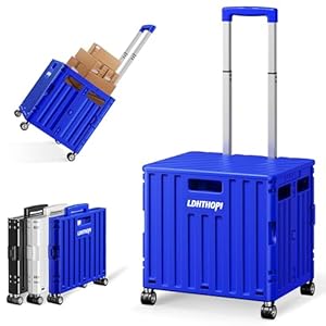 LDHTHOPI Einkaufstrolley klappbar 65L,MAX 50KG Trolley mit Teleskopgriff,4 Zerlegbaren Drehbaren Rädern,100 x 42 x 37 Hohe Kapazität Einkaufstrolley,für Einkaufen Picknick Aufbewahrungskiste,Blau