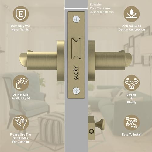 Image of GLOXY Mortise Tower Bolt for Bathroom Main Door Lock, Balcony Store Room Without Key Pull Handle Set with Brass Baby Latch for Balcony |Antique Finish (2 Years Warranty, Pack of 1)