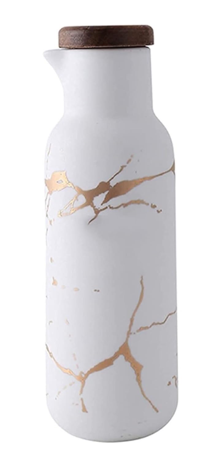 Dozownik oleju i octu Dozownik oleju i octu, butelka oleju, ceramiczna butelka stołowa - sos sojowy lub ocet Cruet - nowoczesny marmur Ocet (Color : Blanc)