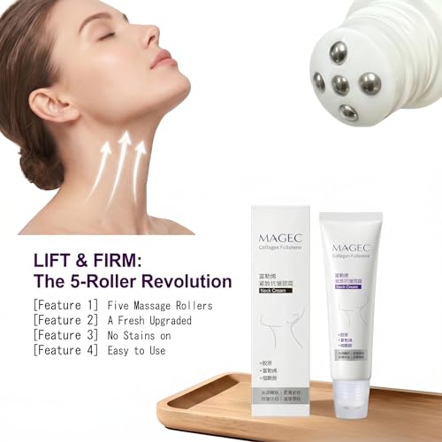 Image of Magic Collagen Fullerene Neck Cream, Advanced Neck Cream with Roller, Moisturizing Anti-Wrinkle Treatment for Sagging Neck, Five Rollers Boost Absorption, Reduce Crepey Skin and Double Chin(1 PCS)