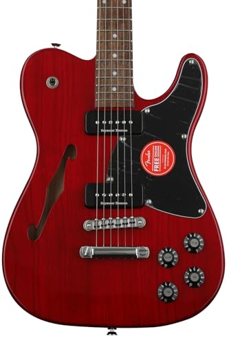 Fender Jim Adkins JA-90 Thinline Telecaster Electric Guitar, with 2-Year Warranty, Crimson Red Transparent, Laurel Fingerboard