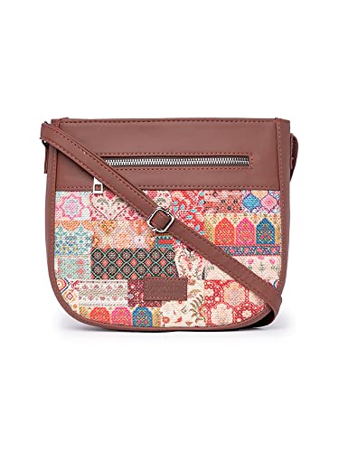 Image of ZOUK Kutch Gamthi Abstract Printed Women's Jute Handcrafted Vegan Leather Multicolor U-shaped Sling Bag