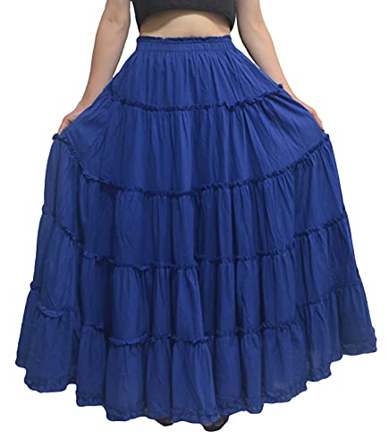 YSJERA Women's Cotton 5 Tiered A Line Pleated Maxi Skirt Long Boho Gypsy Dance Skirts