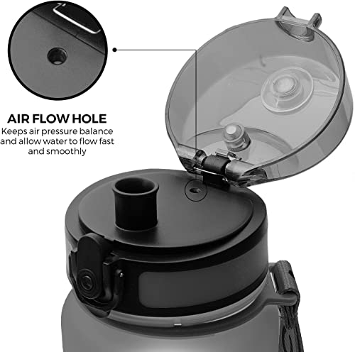 Cactaki 32 Oz Water Drinking Bottle With Time Marker, Straw & Strap - Stay Hydrated - Hydration Tracker & Reminder To Drink - Daily & Hourly Measurement Markings - Leak Spill Proof & Bpa Free - Grey #TOP3