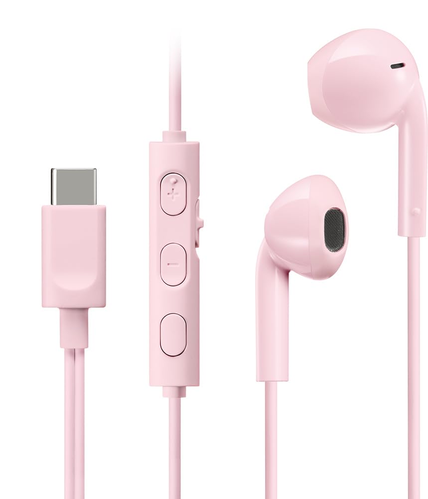 JVC HA-FR17UC-P Bud-Type USB-C Earphones with Built-in DAC for Powerful and Crystal Clear Sound, Practical Microphone and 3-Button Remote Control in Extremely Compact Design (Pink)