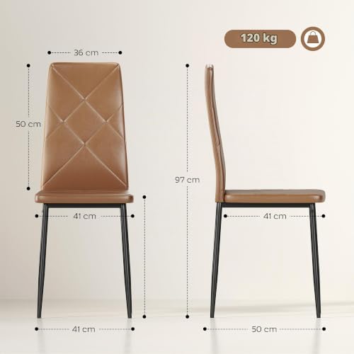 Miniatura 3 de HOMCOM Pack de 4 Sillas de Comedor Respaldo Alto Asiento Acolchado Marrón