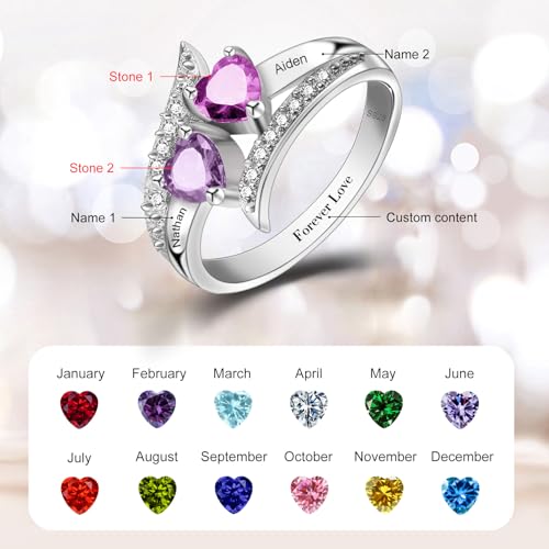 Custom Name Ring for Her Birthstone Ring 925 Sterling Silver Anniversary Rings Name Engraved Promise Ring for Couple Lover Bride Birthstone Rings for Women2