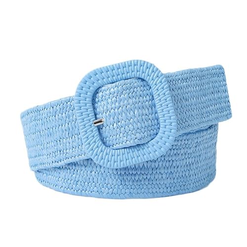 Waist Belt Female Straw Woven Belt Summer Women Wide Waistband(blue)