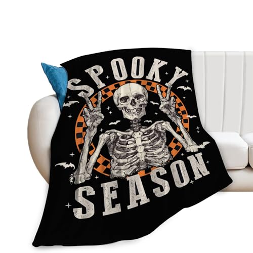 Gothic Skull Halloween Blanket, Skeleton Bones Throw Blanket, Hippie Fuzzy Plush Blankets Ultra Soft for Skull Lover Gift Kids Teens Women Men Girls Boys Stuffed Decor for Bedding Sofas Couch 80"X60"
