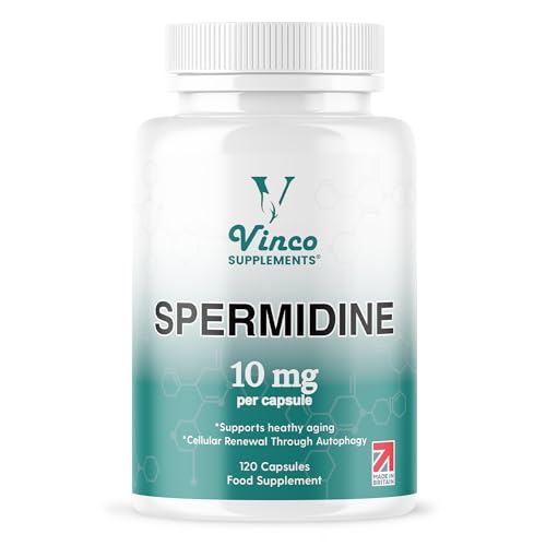 Vinco Spermidine Supplement - 10mg x 120 High Strength Spermidine Capsules - 99% Purity - Supports Healthy Ageing & Longevity - Non GMO & Gluten Free - Made in The UK
