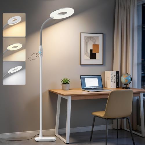 Lámpara de pie blanca para salón de 176 cm con control táctil e intensidad regulable
