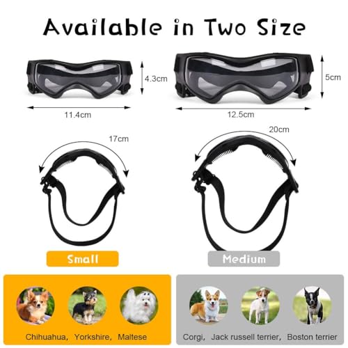 Adiwo Hundebrille,Wasserdicht Hundeschutzbrille mit Hundehalstuch Anti-UV Schutz Hunde Sonnenbrille mit Einstellbar Gummiband Winddichte Schutzbrille Motorradbrille für Kleine Mittelgroße Hunde -S