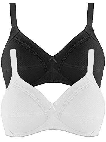 Naturana - Lot de 2 Soutiens-Gorge Coton sans Armature 86545 - Femme - Noir/Blanc FR 110 B Cover